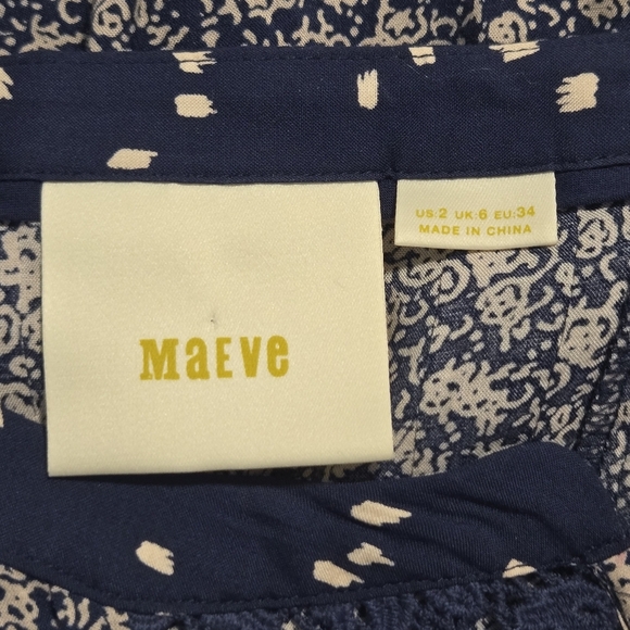 Maeve Anthropologie Hiver Blue Lace Panel 3/4 Boho Flare Sleeve Peasant Blouse 2 - Picture 8 of 9